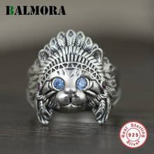BALMORA 925 Silver Indian Cat Head Ring For Men Women Retro Animal Open Adjustable Ring Statement Ring Jewelry Blue Zircon Eye 2024 - buy cheap