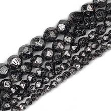 JHNBY Gun-piedra de Lava Natural facetada, cuentas sueltas espaciadoras para fabricación de joyas, brazaletes DIY, color negro, 6/8/10/12mm 2024 - compra barato