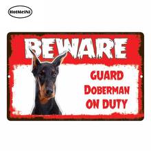 HotMeiNi-pegatina para coche de 13cm x 8,5 cm, cartel de Metal de aluminio, estilo de coche, Beware Guard, Doberman Dog On Duty, novedad 2024 - compra barato