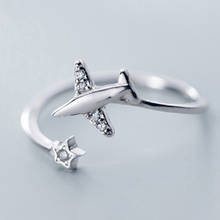 Chique design 925 prata esterlina jóias moda bonito avião anel com zircão estrela avião avião anel de dedo viagem jóias gi 2024 - compre barato
