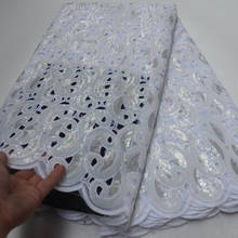 (5 jardas/pc) alta qualidade handcut organza africano tecido de renda branco prata lantejoulas bordado laço casamento para vestido festa op128 2024 - compre barato