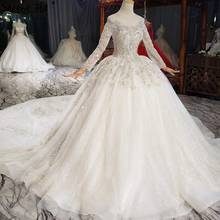 Ivory Long Sleeves High-end Luxury Wedding Dresses 2020 Dubai O-Neck Sparkle Beading Bridal Gowns DHX0290 Custom Made 2024 - buy cheap
