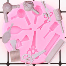 Mulher beleza do cabelo ferramentas de maquiagem pente curling espelho scissor secador silicone moldes chocolate doces fondant bolo ferramentas de decoração 2024 - compre barato