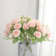 Mini buquê de flores artificiais em seda, flores de rosa artificiais de 10 cabeças, decoração de buquê para casamento, festa em casa e presente 2024 - compre barato