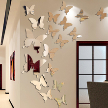 12 шт., зеркальные настенные 3D наклейки-бабочки 2024 - купить недорого