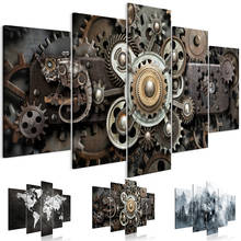 5 Pieces Old Mechanism Wall Art World Map Canvas Posters Abstract  Painting and HD Prints Modular Pictures for Living Room Decor 2024 - buy cheap