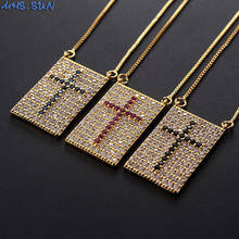 MHS.SUN fashion women cubic zircon rectangle pendant necklace with cross gold color chain necklace for religion jewelry gift 2024 - buy cheap