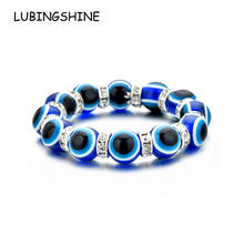 12 pçs/lote casal azul turco mal olho pulseira elástica encantos cristal frisado pulseiras para menina crianças jóias presente 2024 - compre barato