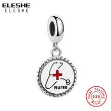 ELESHE Authentic 925 Sterling Silver Round Dangle Charm Nurse Jewelry Making DIY Bead Fits European Charm Bracelets Necklaces 2024 - buy cheap