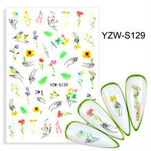 Adesivos 3d para unhas decorativos, decorações de arte em unhas com padrão tendência, adesivos de pássaro flor grama 2024 - compre barato