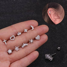 1Pc Silver Color CZ Cartilage Stud Earring Stainless Steel Heart Moon Small Conch Tragus Stud Helix Cartilage Piercing Jewelry 2024 - buy cheap