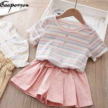 Gooporson-Conjunto de ropa para niños y niñas, camisa a rayas y culotte con lazo, moda de verano 2024 - compra barato