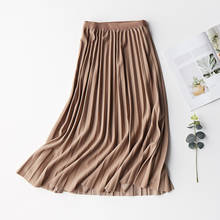 Falda Midi largo plisado informal para mujer, falda Coreana de cintura alta, negra y Beige, de corte en A, faldas para la escuela, primavera 2020 2024 - compra barato