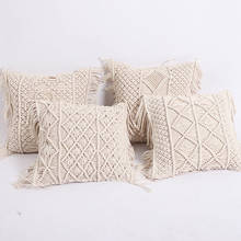 Fronha de linho macrame, capa de travesseiro de algodão, de linho, tecido à mão, 45x45cm, para decoração de casa, sofá-cama 2024 - compre barato
