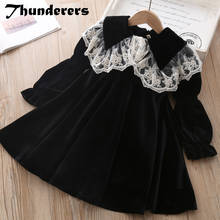Thunderers Fashion Winter Children Princess Dresses Long Sleeve Lace Girl Princess Dress Gold Velvet Casual Girl Party Clothes 2024 - buy cheap