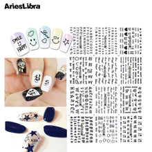 1 Sheet 3D Nail Art Sticker Black Alphabet Pattern Design Nail Art Stickers Decals Adhesive Manicure Nail Art Tips Decoration 2024 - buy cheap