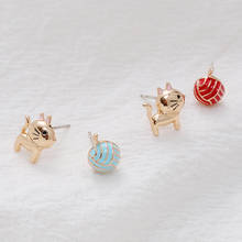 Lovely Enamel Cat Earrings New Hot Fashion Cartoon Cat and Ball Stud Earrings for Girls Gift Trendy Jewelry 2024 - buy cheap