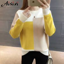 Otoño mujeres suéter Pullover 2019 nueva moda Colorblock o-cuello suelto tejido inferior suéter de gran tamaño ropa de las mujeres 2024 - compra barato