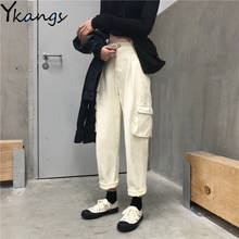 Black White Korean Cargo Pants Plus Size Elastic High Waist Slim Jeans Students Pants Elastic Loose Harajuku Streetwear Pants 2024 - buy cheap