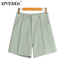KPYTOMOA-Pantalones Cortos rectos con bolsillos laterales para mujer, Shorts femeninos de cintura alta con cremallera, elegantes, a la moda, 2021 2024 - compra barato
