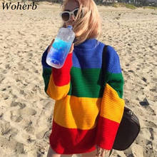Woherb Harajuku Streetwear 2022 Autumn Rainbow Sweater Women Loose Knitting Pullovers Ladies Vintage Jumper Sueter Mujer 20274 2024 - buy cheap