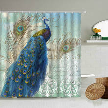 Conjunto de cortina de chuveiro estampa de pena azul pacotes-flor e pássaro-americano cortinas de pano impermeáveis para banheiro e família 2024 - compre barato