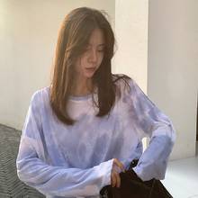 Women T-shirt Fashion Korean Style Long-sleeved Autumn Loose Tie-dye Oversized Tee Shirt 2024 - buy cheap