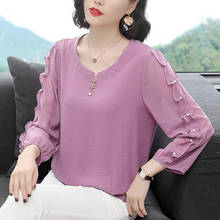 Women Spring Summer Style Chiffon Blouses Shirts Lady Casual Long Sleeve O-Neck Pink color Chiffon Blusas Tops DF3123 2024 - buy cheap