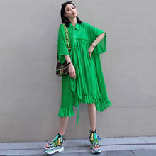 2021 New Women Fashion Korean Pleated Shirt Dresses Spring Summer Plus Size Notched Ruffles Loose Casual Female Dresses LJ3067 2024 - buy cheap