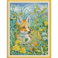 Fox in the flowers Count Cross Stitch Set Cute Cartoon Animal Pattern 14ct 11ct Cross Stitch Kit DIY Embroidery Kit Needlework 2024 - buy cheap