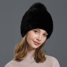 Winter Women's Hats for Women Fox Pom Pom Hat One Size Elastic Knitted Beanies New 2019 Real Mink Fur Caps Female Warm Fur Cap 2024 - buy cheap