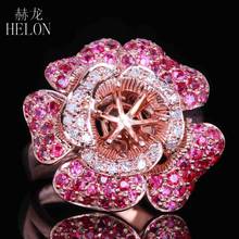 Helon-anel de noivado feminino, 6mm, corte redondo, 10k, ouro rosa, diamantes e rubi, semi-montagem, joia de pedras preciosas para casamento 2024 - compre barato