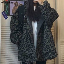 Jaqueta feminina, vintage, leopardo, casual, folgada, estilo coreano, casaco quente, moda urbana 2024 - compre barato
