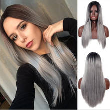 Gres-Peluca de cabello sintético para mujer, cabellera larga y Lisa, color gris degradado, parte media, fibra de alta temperatura 2024 - compra barato