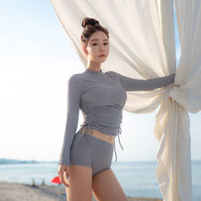 Biquíni sexy feminino, roupa de banho para mulheres, maiô de poliéster sólido coreano, manga longa, 2020 2024 - compre barato