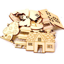 5Pcs Wooden House Lace Pattern Natural Scrapbooking Craft For Embellishments Handmade DIY Handicraft Home Decoration 60-100mm 2024 - buy cheap