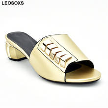 Novos sapatos femininos cristal elegantes decorados com apliques sandálias com salto slip-on sapatos festa africano 2024 - compre barato