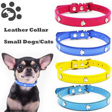 Leather Dog Collar for Small Cats Pet Collars Colorful PU Leather Durable Biteproof Adjustable Pet Dog Collars Paw Print MP0074 2024 - buy cheap