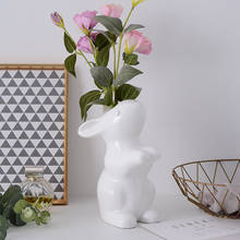 Vaso de cerâmica em formato de coelho, vaso com flores secas nórdicas para sala de jantar, quarto, decoração de animais, criativo 2024 - compre barato