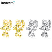 LUOTEEM Cute Bear Gold Silver Color Stud Earrings for Women Brincos Luxury Shiny CZ Wedding Girl Dating Jewelry Christmas Gift 2024 - buy cheap