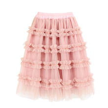 Falda larga de gasa con volantes para niños, falda de pastel para niñas de 0 a 14 años, color negro y rosa 2024 - compra barato