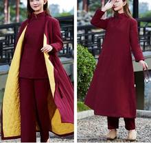 female winter warm Cotton&linen yoga suiits coat tai chi kung fu gown zen lay robe meditation blue/red 2024 - buy cheap