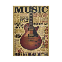 Music guitar creative classic nostalgic retro kraft paper poster bar cafe home decoration painting core wall stickers 2024 - buy cheap