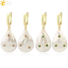 CSJA-pendientes colgantes de perlas de agua dulce en forma de gota, joyería con diamantes de imitación, Color dorado, moda coreana, para mujer, G257 2024 - compra barato