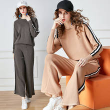 Winter Autumn New Women O-Neck knitted Striped Casual Sweatshirts Pants Female Fashion Two Pieces Sportwear Sporting Suit 2024 - buy cheap
