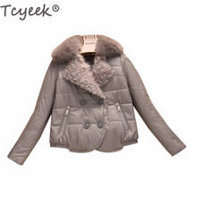 Tcyeek jaqueta de couro legítimo feminina, casaco quente de couro de raposa para mulheres inverno branco pato longo casaco de pele de carneiro verdadeiro 5072m01 2024 - compre barato