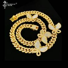 Iced Out Bling CZ Miami Cuban Link Chain Butterfly Charm Choker Necklace For Women Ladies Fashion Rock Hip Hop Jewelry Gift 2019 2024 - buy cheap