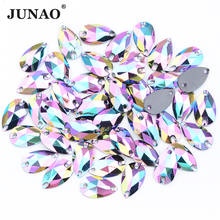JUNAO-diamantes de imitación de cristal para decoración de boda, gemas para coser en rosa, AB Drop, 10x18mm, 100 Uds. 2024 - compra barato