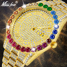 MISSFOX радужные часы с бриллиантами для женщин 2020 Топ Бренд роскошные часы для женщин 44 мм Большой Циферблат Водонепроницаемые женские золотые наручные часы 2024 - купить недорого