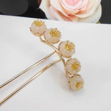 Carved Natural Stone Flower Hair Pin Gem Stone Gold Hairpin Handmade Hair Pins Jewelry For Women Pince Cheveux Femme WIGO1447 2024 - buy cheap